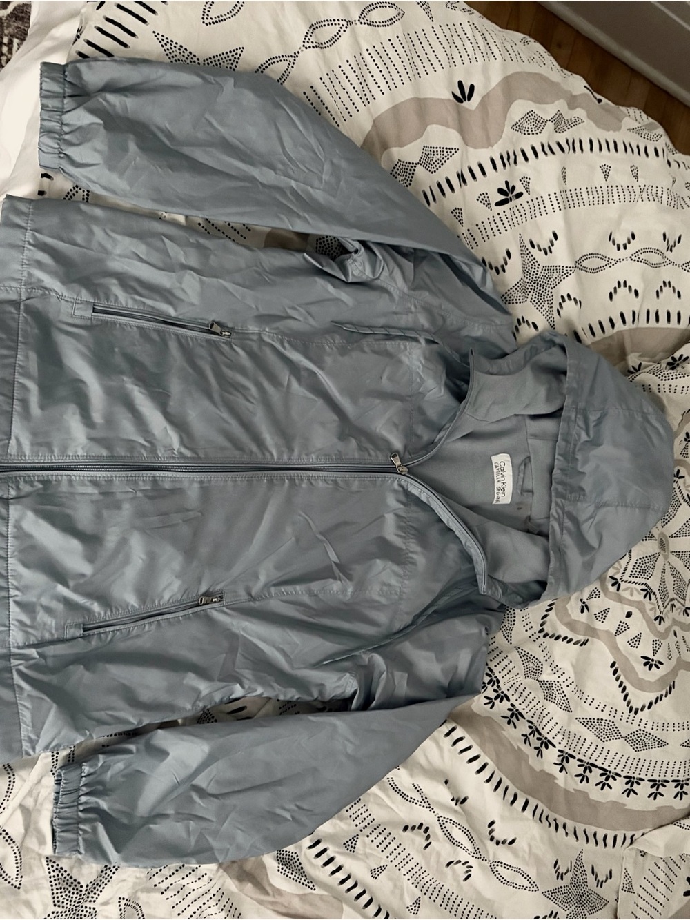 Light Blue Hooded Windbreaker Jacket - Calvin Klein Women’s Large